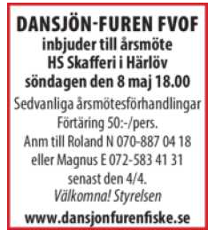Årsmöte i Dansjön och Furens FVO Härlövs Skafferi 8/5-2022 kl 18.00